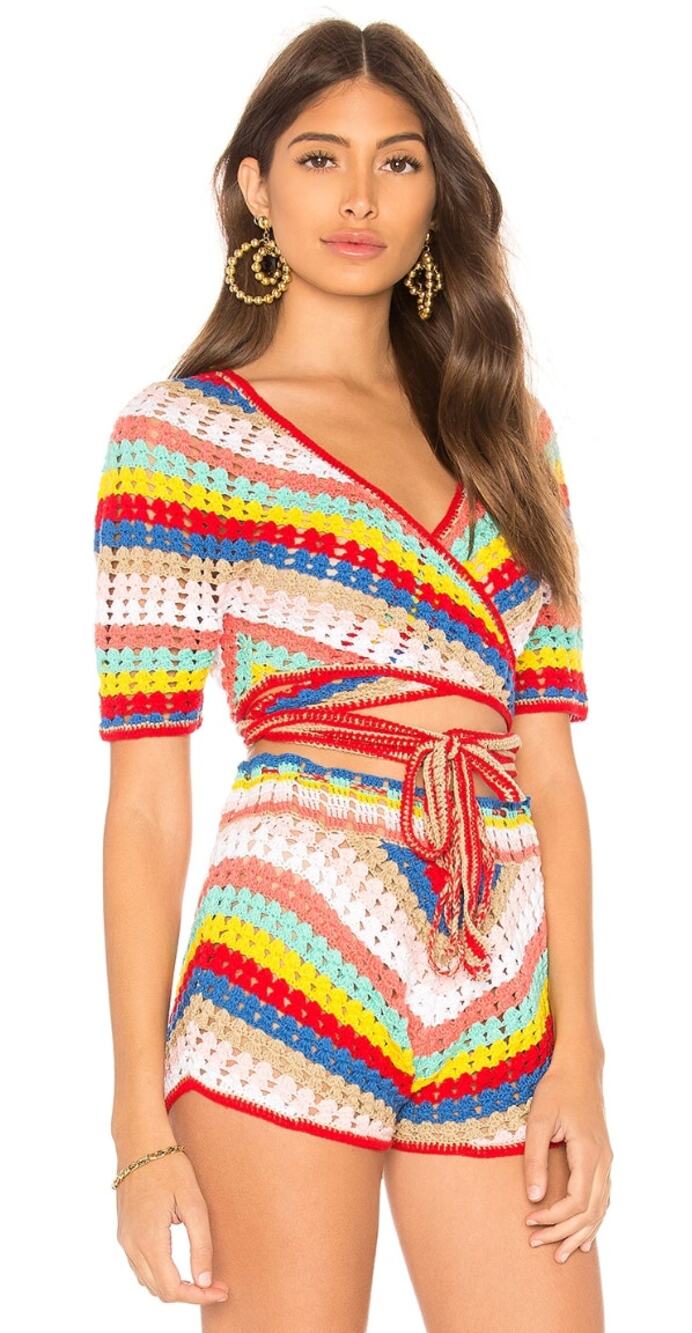 NWT Wildfox Couture Gigi Crochet Top and Short Set in Multi Size M/L